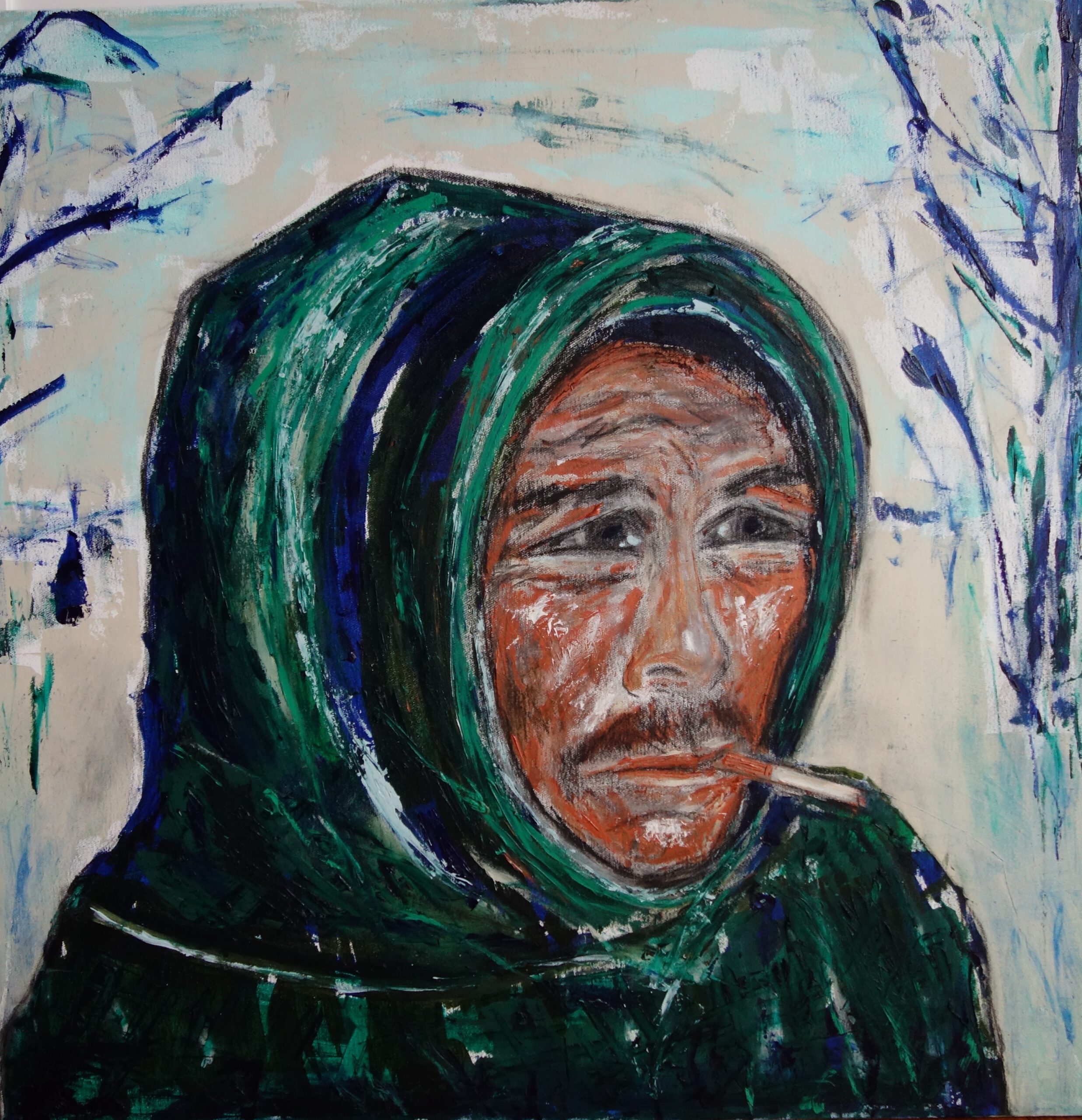 im-Schnee-90x90-Acryl-und-Kohle-auf-Leinwand-2022